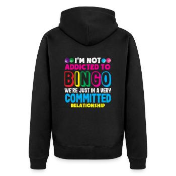 Bingo Spieler Nicht Süchtig Nur Engagiert - Unisex Premium Bio Zip Hoodie - Schwarz - Hinten - Nico (187cm)