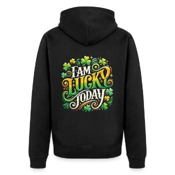 Glückstag Heute St. Patrick's Day - Unisex Premium Bio Zip Hoodie - Schwarz - Hinten - Nico (187cm)