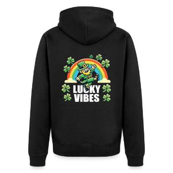 St. Patrick's Day Happy Vibes Rainbow - Unisex Premium Organic Zip Hoodie - black - Back - Nico (187cm)