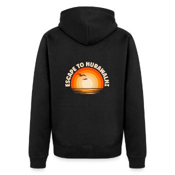 I flee to Hurawalhi - Unisex Premium Organic Zip Hoodie - black - Back - Nico (187cm)
