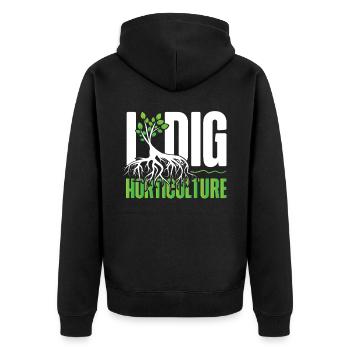 Plant Lover Gardening Pun I Dig - Unisex Premium Bio Zip Hoodie - Schwarz - Hinten - Nico (187cm)