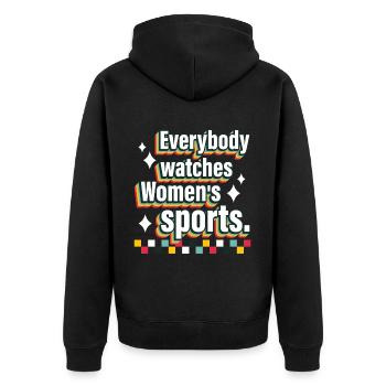 Jeder Schaut Frauensport An - Unisex Premium Bio Zip Hoodie - Schwarz - Hinten - Nico (187cm)