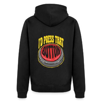 Cutting Machine Operator I'd Press That Button - Unisex Premium Organic Zip Hoodie - black - Back - Nico (187cm)