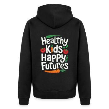 Gesunde Essgewohnheiten für Kinder Essen Sie grün - Unisex Premium Bio Zip Hoodie - Schwarz - Hinten - Nico (187cm)