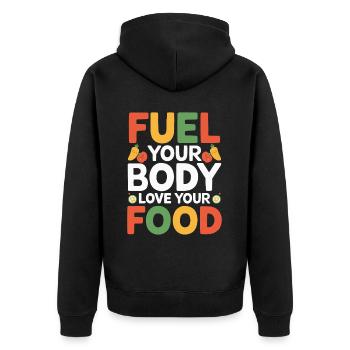 Gesunde Essgewohnheiten für Kinder Essen Sie grün - Unisex Premium Bio Zip Hoodie - Schwarz - Hinten - Nico (187cm)