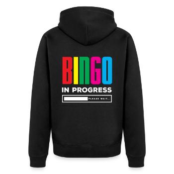 Bingo in progress Please wait Progress - Unisex Premium Organic Zip Hoodie - black - Back - Nico (187cm)