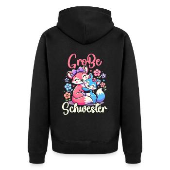 Große Schwester Fuchs Baby Enthüllung - Unisex Premium Bio Zip Hoodie - Schwarz - Hinten - Nico (187cm)