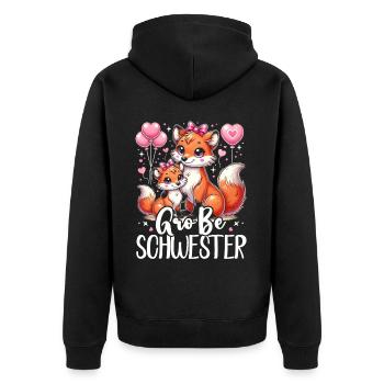 Große Schwester Fuchs Baby Enthüllung - Unisex Premium Bio Zip Hoodie - Schwarz - Hinten - Nico (187cm)