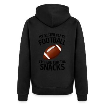 Football Schwester Fan Spruch - Unisex Premium Bio Zip Hoodie - Schwarz - Hinten - Nico (187cm)