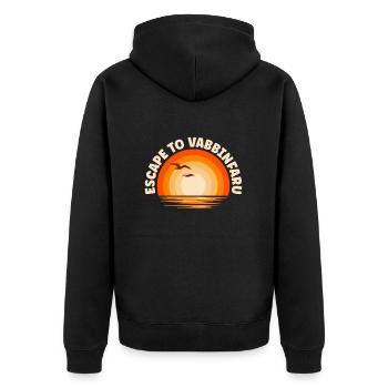 Ich fliehe nach Vabbinfaru - Unisex Premium Bio Zip Hoodie - Schwarz - Hinten - Nico (187cm)