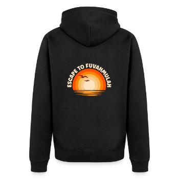 Ich fliehe nach Fuvahmulah - Unisex Premium Bio Zip Hoodie - Schwarz - Hinten - Nico (187cm)