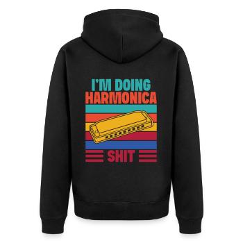 Funny Harmonica Player Doing Shit Harmonica - Unisex Premium Bio Zip Hoodie - Schwarz - Hinten - Nico (187cm)