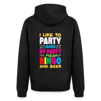 Ich Feier Und Mit Bingo Und Bier - Unisex Premium Bio Zip Hoodie - Schwarz - Hinten - Nico (187cm)