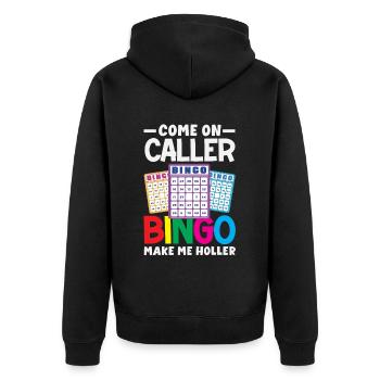 Bingo Spaß Komm Caller Lass Mich Rufen - Unisex Premium Bio Zip Hoodie - Schwarz - Hinten - Nico (187cm)