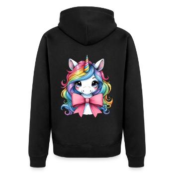 Coquette Bow Unicorn Mothers Day Pink Bow - Unisex Premium Organic Zip Hoodie - black - Back - Nico (187cm)