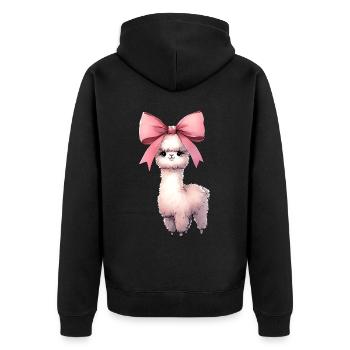 Coquette Bow Alpaca Llama Pink Bow Mom - Unisex Premium Organic Zip Hoodie - black - Back - Nico (187cm)