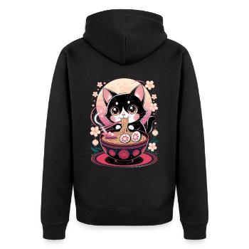 Kawaii Katze Ramen Nudeln Anime Katze - Unisex Premium Bio Zip Hoodie - Schwarz - Hinten - Nico (187cm)