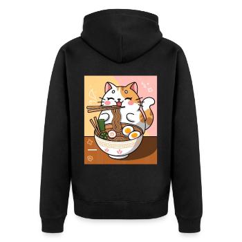 Kawaii Cat Ramen Noodles Anime Cat - Unisex Premium Organic Zip Hoodie - black - Back - Nico (187cm)