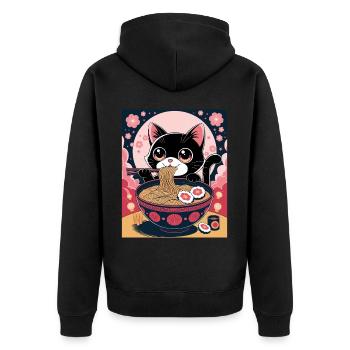 Kawaii Cat Ramen Noodles Anime Cat - Unisex Premium Organic Zip Hoodie - black - Back - Nico (187cm)