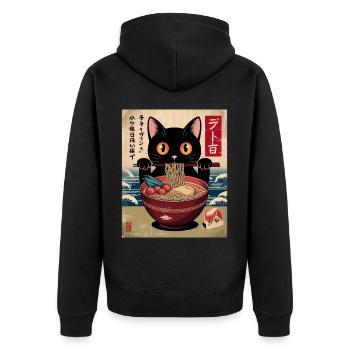Kawaii Cat Ramen Noodles Anime Cat - Unisex Premium Organic Zip Hoodie - black - Back - Nico (187cm)