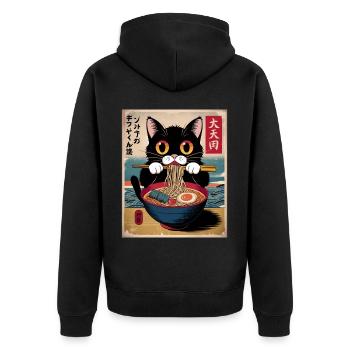 Kawaii Cat Ramen Noodles Anime Cat - Unisex Premium Organic Zip Hoodie - black - Back - Nico (187cm)