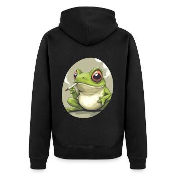 Froschkönig kifft heftig: Cannabis und Quak - Unisex Premium Bio Zip Hoodie - Schwarz - Hinten - Nico (187cm)
