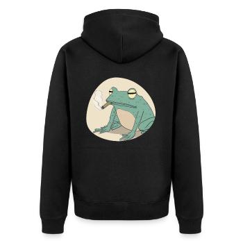 Funny frog smokes pot: pure cannabis and croak - Unisex Premium Organic Zip Hoodie - black - Back - Nico (187cm)