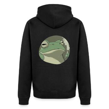 Stoner frog smokes: Funny cannabis croak - Unisex Premium Organic Zip Hoodie - black - Back - Nico (187cm)