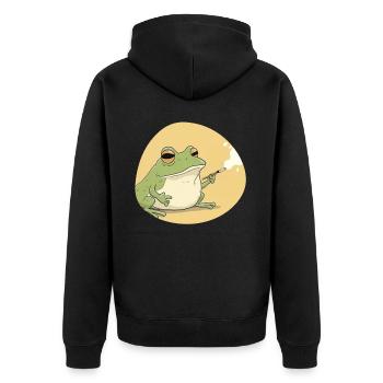 Kiffender Frosch - Chilliger Grasraucher - Unisex Premium Bio Zip Hoodie - Schwarz - Hinten - Nico (187cm)