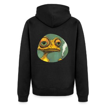 Funny Yellow Grass Smoke Frog Smoking Weed, - Unisex Premium Organic Zip Hoodie - black - Back - Nico (187cm)