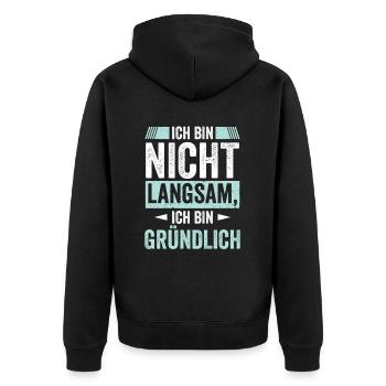 Ich bin nicht Langsam - Unisex Premium Bio Zip Hoodie - Schwarz - Hinten - Nico (187cm)