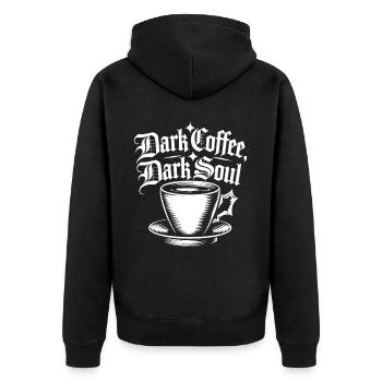 Dark Coffee Gothic Death Decaf Caffeine Lover - Unisex Premium Bio Zip Hoodie - Schwarz - Hinten - Nico (187cm)