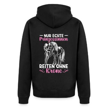 Reiten Reitsport Pferdereiter Pferdeliebhaber - Unisex Premium Bio Zip Hoodie - Schwarz - Hinten - Nico (187cm)