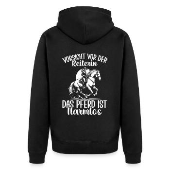 Reiten Reitsport Pferdereiter Pferdeliebhaber - Unisex Premium Bio Zip Hoodie - Schwarz - Hinten - Nico (187cm)