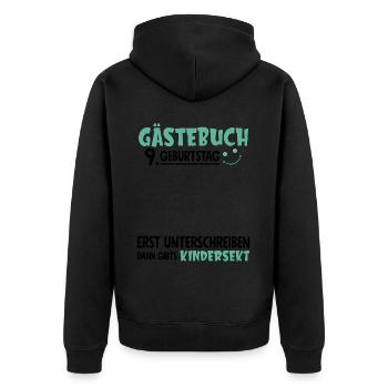 Gästebuch 9 Geburtstag Unterschreiben Kindersekt - Unisex Premium Bio Zip Hoodie - Schwarz - Hinten - Nico (187cm)