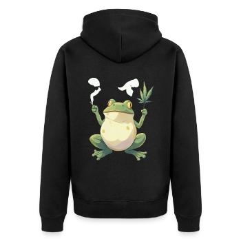 Frosch mit Joint und Cannabisblatt - Weed Frosch - Unisex Premium Bio Zip Hoodie - Schwarz - Hinten - Nico (187cm)
