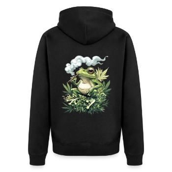 Frosch mit Joint - Rauchender Weed Frosch - Unisex Premium Bio Zip Hoodie - Schwarz - Hinten - Nico (187cm)