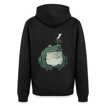 Dicker Frosch mit Cannabisblatt - Weed Frosch - Unisex Premium Bio Zip Hoodie - Schwarz - Hinten - Nico (187cm)