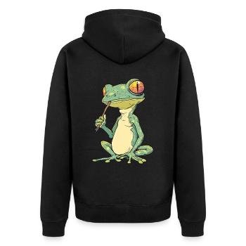 Frosch mit Joint im Mund - Weed Frosch Design - Unisex Premium Bio Zip Hoodie - Schwarz - Hinten - Nico (187cm)