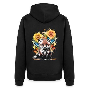 Fox Foxes Nature Flowers Child - Unisex Premium Organic Zip Hoodie - black - Back - Nico (187cm)