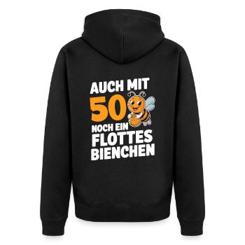 50. Geburtstag 50 Jahre Flottes Bienchen Frau - Unisex Premium Bio Zip Hoodie - Schwarz - Hinten - Nico (187cm)
