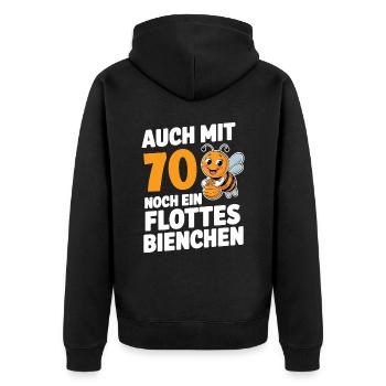 70. Geburtstag 70 Jahre Flottes Bienchen Frau - Unisex Premium Bio Zip Hoodie - Schwarz - Hinten - Nico (187cm)