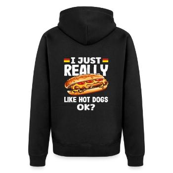 J’aime vraiment les hot-dogs - Hot Dog Lovers - Veste à capuche bio Premium Unisexe - noir - Dos - Nico (187cm)