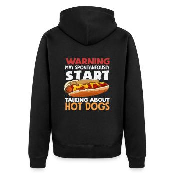 Warning Hot Dog Lover Talks Hot Dogs Spontaneously - Unisex Premium Organic Zip Hoodie - black - Back - Nico (187cm)