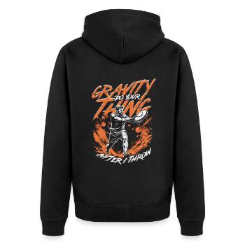 Diskuswurf Gravity Do Your Thing - Unisex Premium Bio Zip Hoodie - Schwarz - Hinten - Nico (187cm)