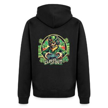 clover and out Gamer St. Patrick's Day Fun - Unisex Premium Organic Zip Hoodie - black - Back - Nico (187cm)