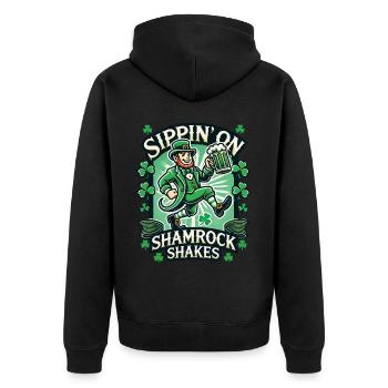 Siroter des shakes Shamrock pour la Saint-Patrick - Veste à capuche bio Premium Unisexe - noir - Dos - Nico (187cm)