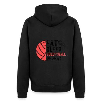 Lustiger Volleyball Spruch Design - Unisex Premium Bio Zip Hoodie - Schwarz - Hinten - Nico (187cm)