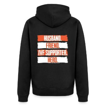 Infertility Husband Friend IVF Supporter - Unisex Premium Organic Zip Hoodie - black - Back - Nico (187cm)