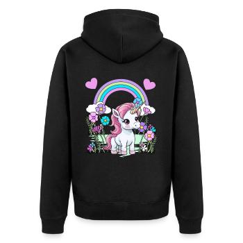 Einhorn Einhörner Fabelwesen Fabeltiere Kind - Unisex Premium Bio Zip Hoodie - Schwarz - Hinten - Nico (187cm)
